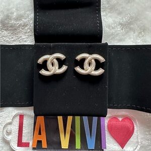 CHANEL Gold and white  Logo Earrings